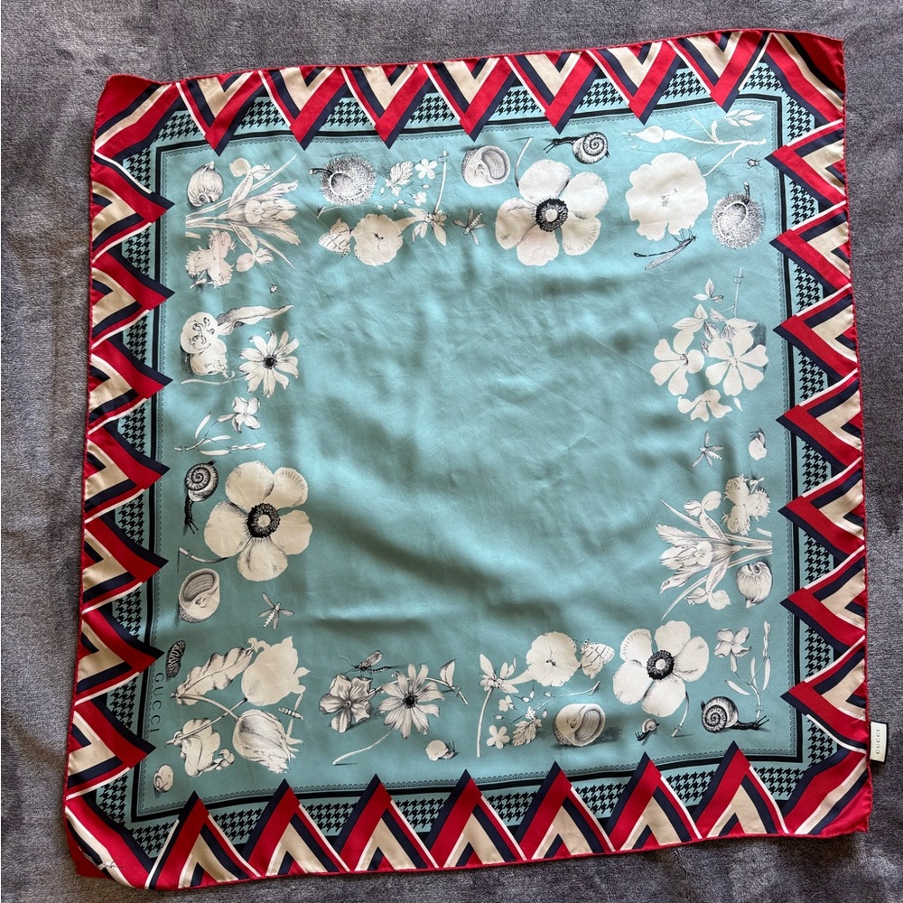Gucci Red and Teal Geometric Scarf